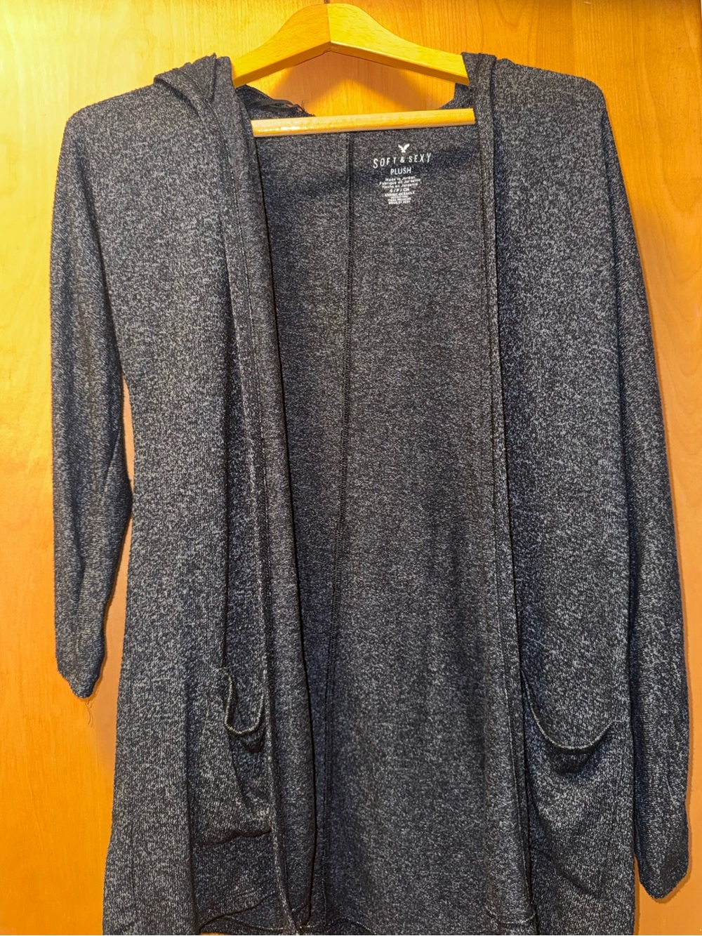 American Eagle Outfitters Charcoal Gray Hooded Open-Front Cardigan